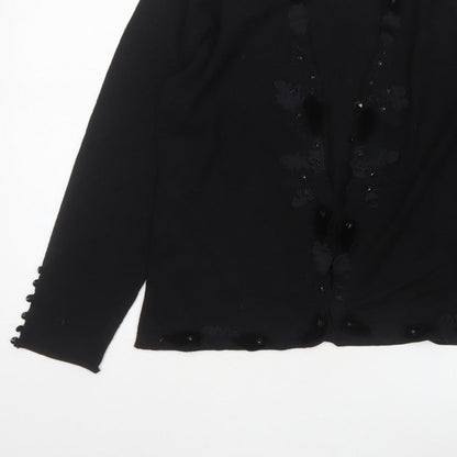 Gerry Weber Women Black UK 14 Floral Beaded Knit Cardigan