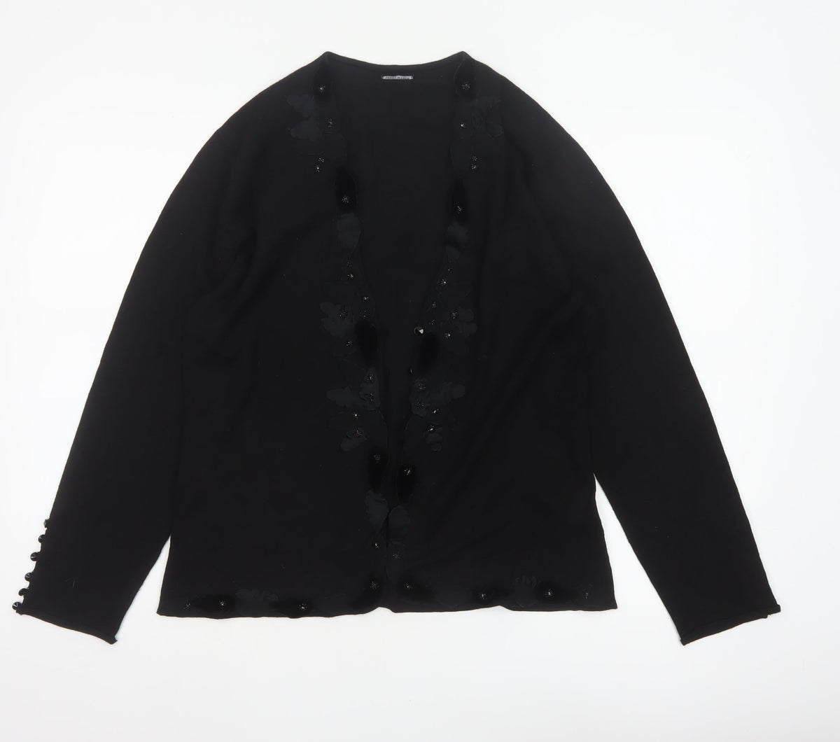 Gerry Weber Women Black UK 14 Floral Beaded Knit Cardigan