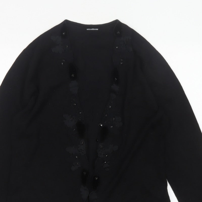 Gerry Weber Women Black UK 14 Floral Beaded Knit Cardigan