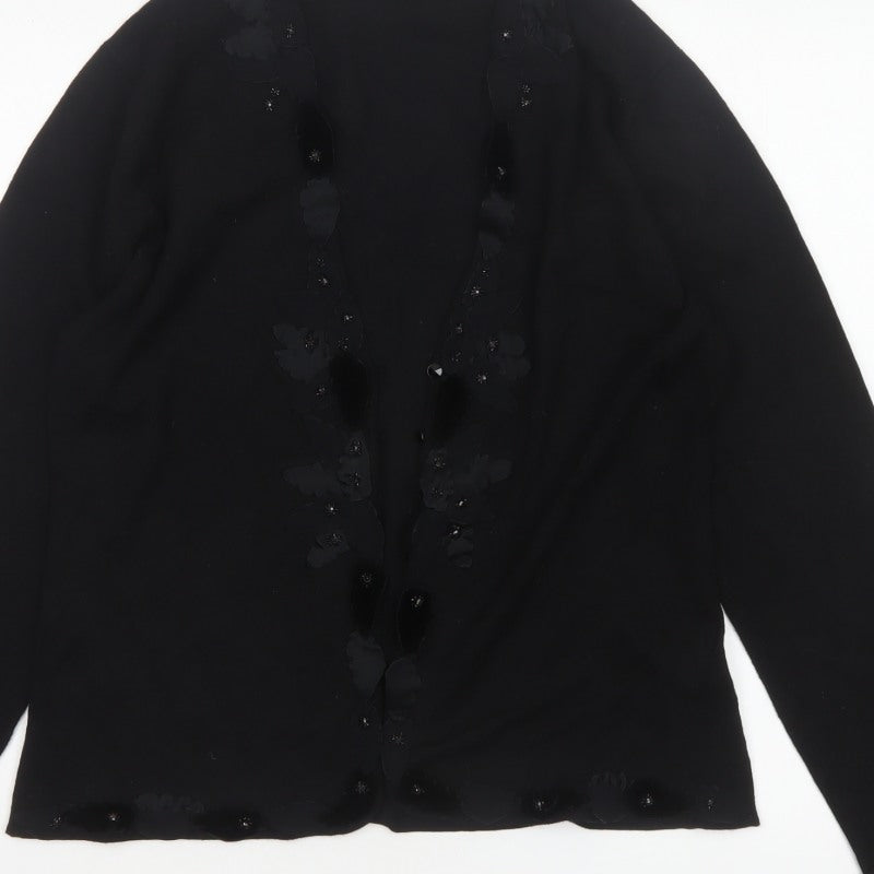 Gerry Weber Women Black UK 14 Floral Beaded Knit Cardigan