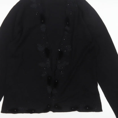 Gerry Weber Women Black UK 14 Floral Beaded Knit Cardigan