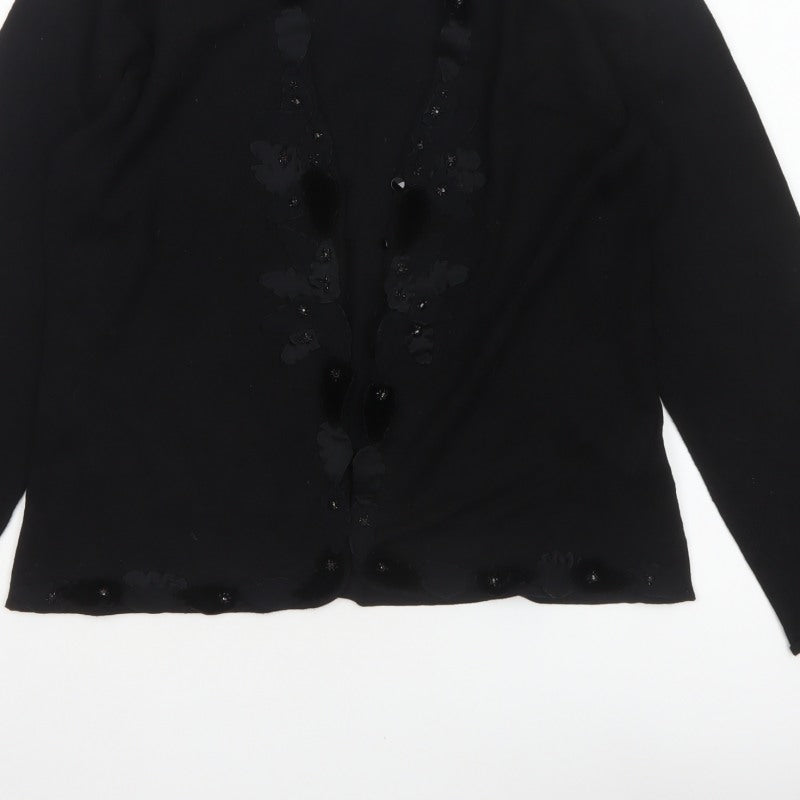 Gerry Weber Women Black UK 14 Floral Beaded Knit Cardigan