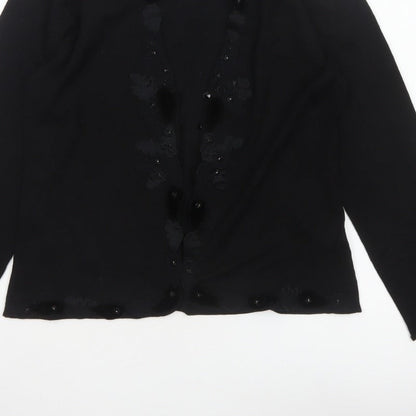 Gerry Weber Women Black UK 14 Floral Beaded Knit Cardigan