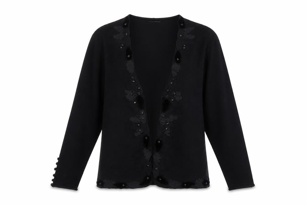 Gerry Weber Women Black UK 14 Floral Beaded Knit Cardigan
