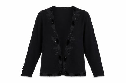 Gerry Weber Women Black UK 14 Floral Beaded Knit Cardigan