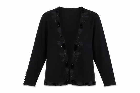Gerry Weber Women Black UK 14 Floral Beaded Knit Cardigan