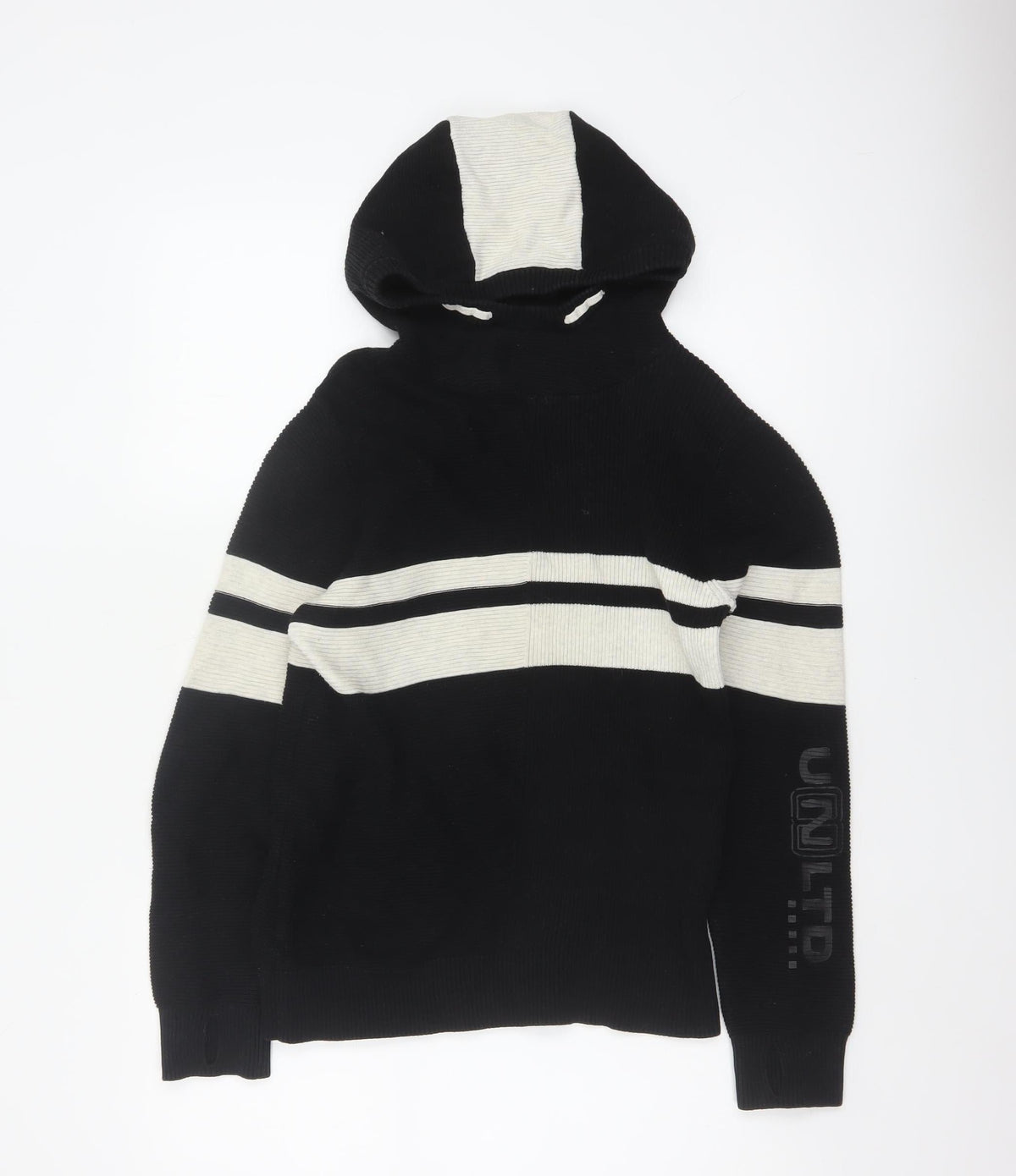 Next Boys Black White Hooded Pullover Jumper 11 Years 146cm Cotton