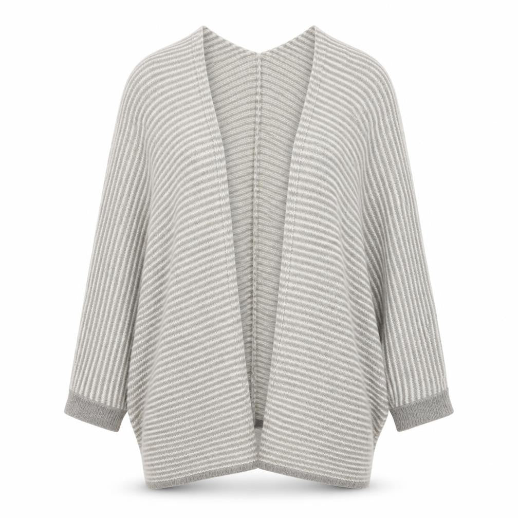 Pull&Bear Women Grey White Stripe Open Knit Cardigan Size L