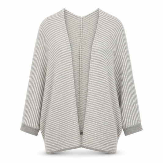 Pull&Bear Women Grey White Stripe Open Knit Cardigan Size L
