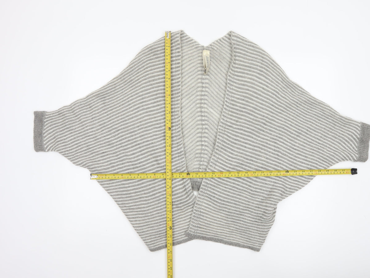 Pull&Bear Women Grey White Stripe Open Knit Cardigan Size L