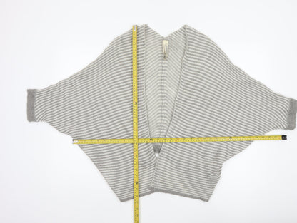 Pull&Bear Women Grey White Stripe Open Knit Cardigan Size L