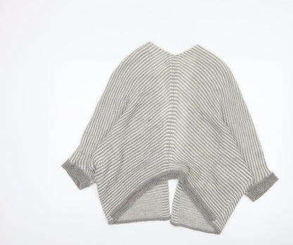 Pull&Bear Women Grey White Stripe Open Knit Cardigan Size L