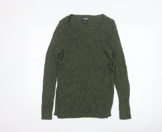 Cashel Women’s Green V-Neck Ribbed Knit Jumper Size L Cotton Blend