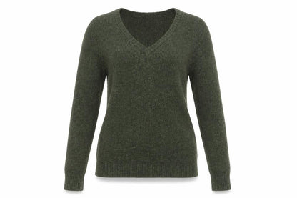 Cashel Women’s Green V-Neck Ribbed Knit Jumper Size L Cotton Blend