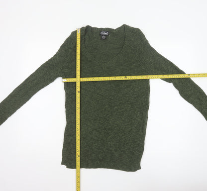 Cashel Women’s Green V-Neck Ribbed Knit Jumper Size L Cotton Blend