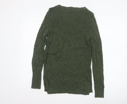 Cashel Women’s Green V-Neck Ribbed Knit Jumper Size L Cotton Blend