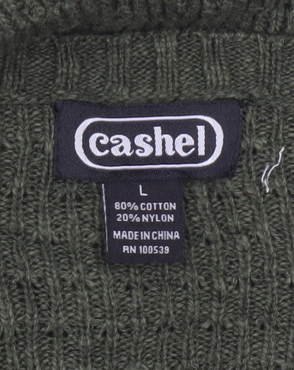 Cashel Women’s Green V-Neck Ribbed Knit Jumper Size L Cotton Blend