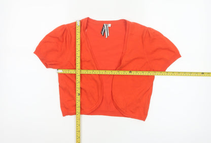 Bexleys Women Orange Size 12 Open Knit Puff Sleeve Cardigan