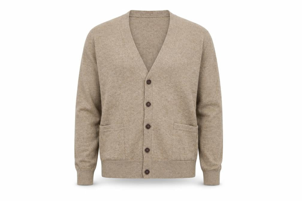 Kallspin Men's Beige S Cashmere Wool Blend Button Cardigan Pockets