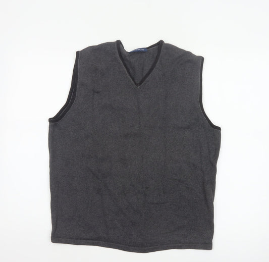 River Island Men’s Grey Cotton V-Neck Knit Vest Jumper Size L