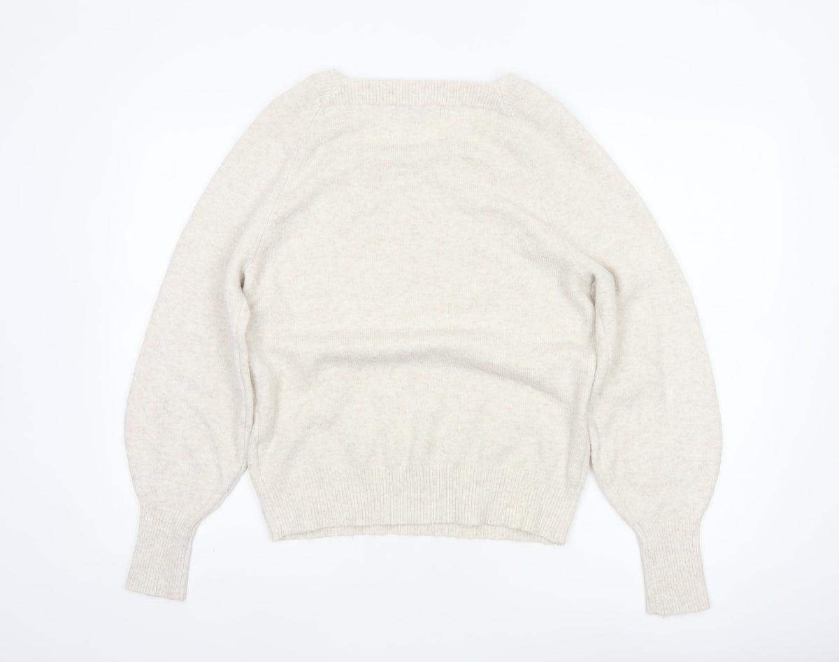 Marks & Spencer Women Beige M Square Neck Balloon Sleeve Knit Jumper