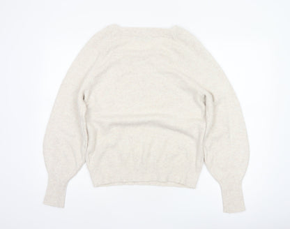 Marks & Spencer Women Beige M Square Neck Balloon Sleeve Knit Jumper