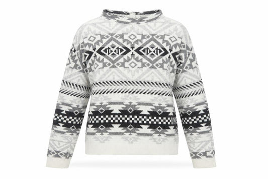L.O.G.G. Women Multicoloured Aztec Knit Mock Neck Jumper UK 12