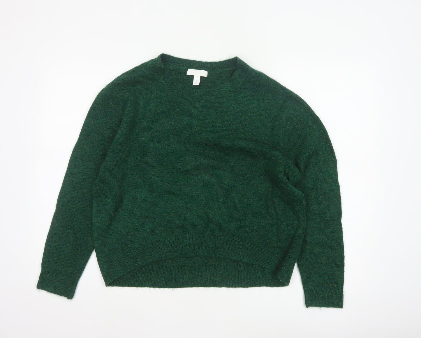 H&M Women Green S Crew Neck Knit Raglan Sleeve Pullover Jumper