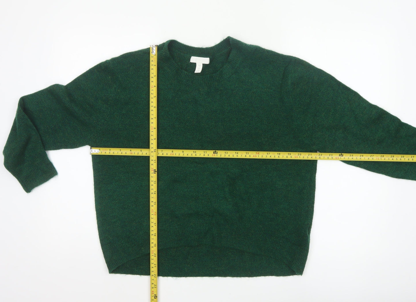 H&M Women Green S Crew Neck Knit Raglan Sleeve Pullover Jumper