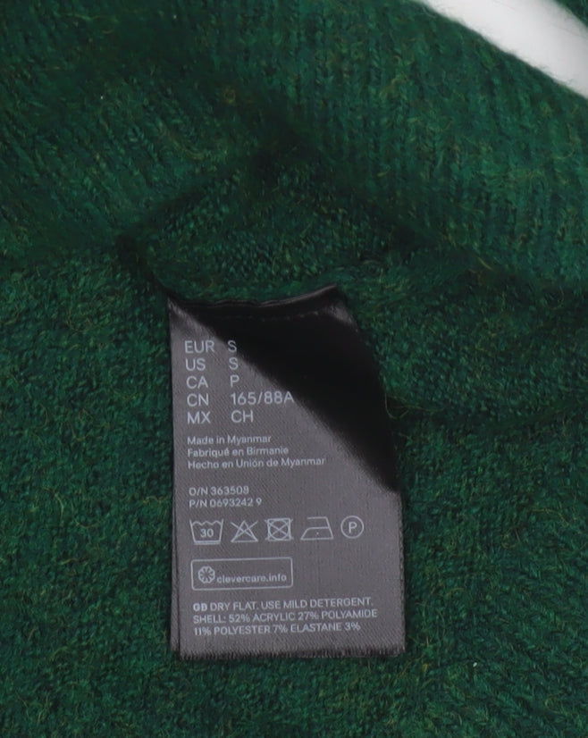 H&M Women Green S Crew Neck Knit Raglan Sleeve Pullover Jumper