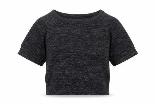 Zara Trafaluc Women Black M Cropped Jersey Knit Raglan Short Sleeve Top