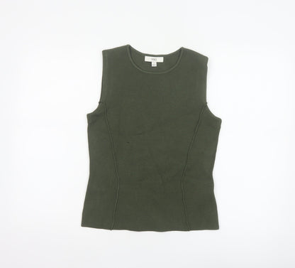 Marks and Spencer Women Green S Sleeveless Knit Tank Top Round Neck