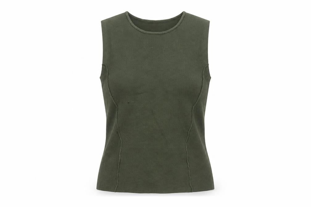 Marks and Spencer Women Green S Sleeveless Knit Tank Top Round Neck