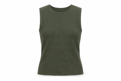 Marks and Spencer Women Green S Sleeveless Knit Tank Top Round Neck