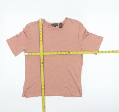 Jeanne Pierre Women Pink S Ribbed Jersey Crew Neck Short Sleeve T-Shirt