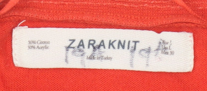 Zara Knit Women’s Red L V-Neck Button Cotton Blend Cardigan
