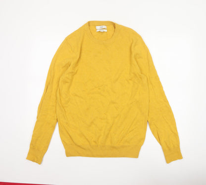 Marks & Spencer Men Yellow S Pure Cotton Crew Neck Pullover Jumper