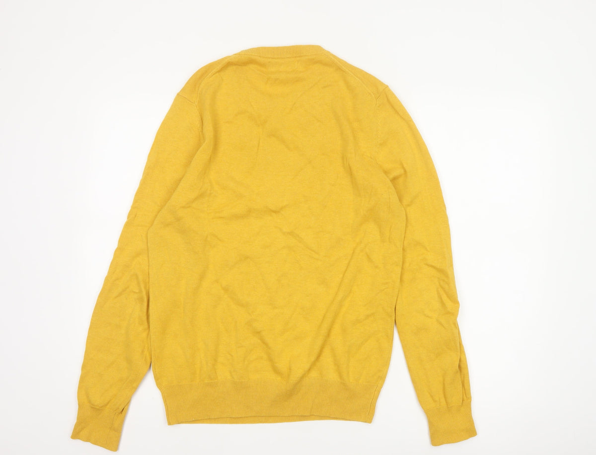 Marks & Spencer Men Yellow S Pure Cotton Crew Neck Pullover Jumper