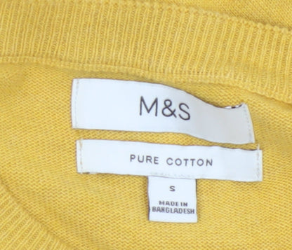 Marks & Spencer Men Yellow S Pure Cotton Crew Neck Pullover Jumper