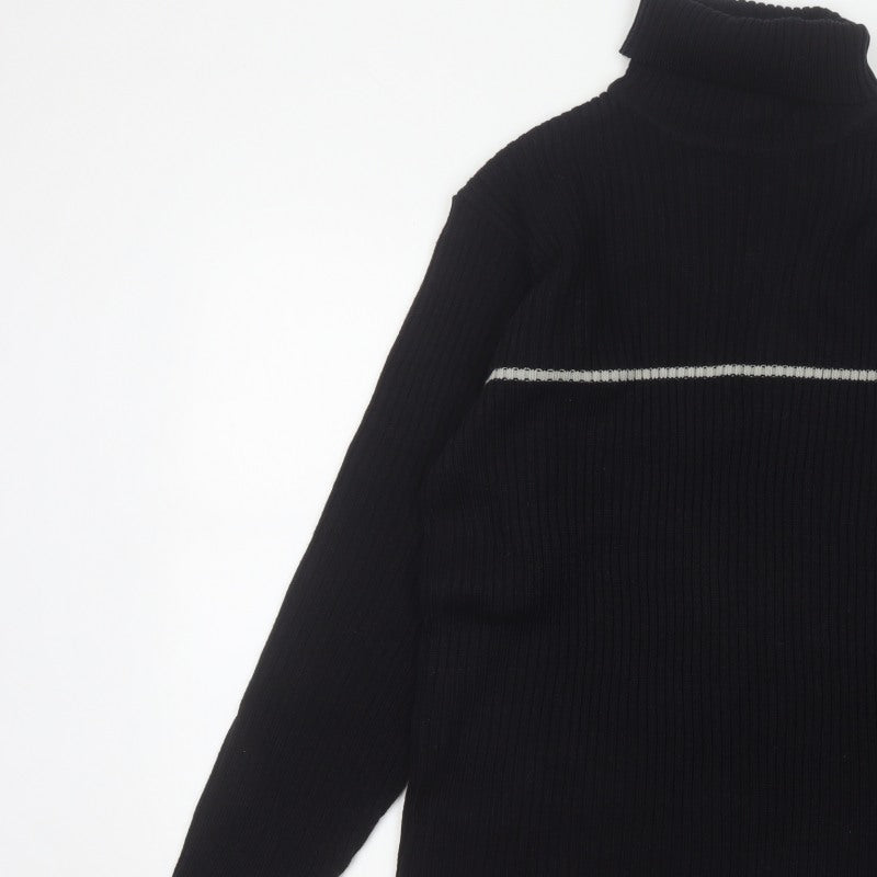 Whispering Smith Men’s Black XL Roll Neck Striped Knit Jumper