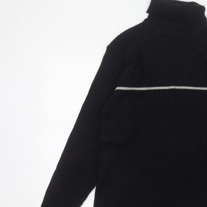 Whispering Smith Men’s Black XL Roll Neck Striped Knit Jumper