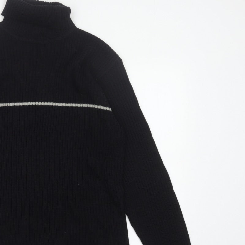 Whispering Smith Men’s Black XL Roll Neck Striped Knit Jumper
