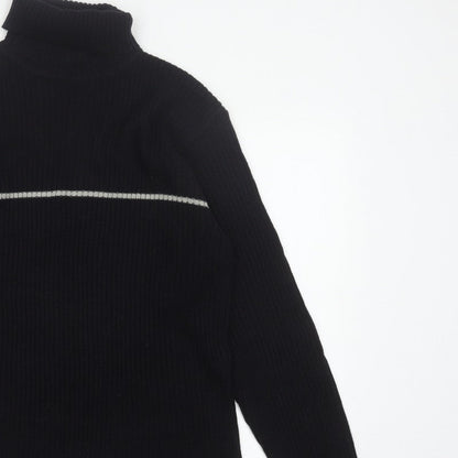Whispering Smith Men’s Black XL Roll Neck Striped Knit Jumper