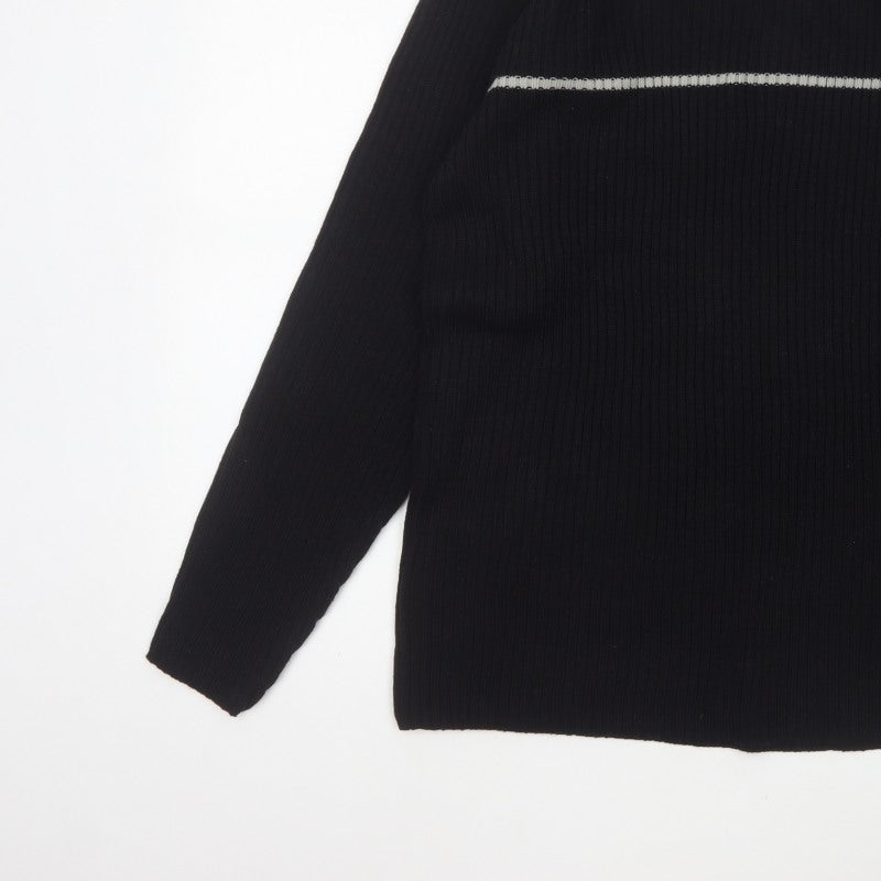 Whispering Smith Men’s Black XL Roll Neck Striped Knit Jumper