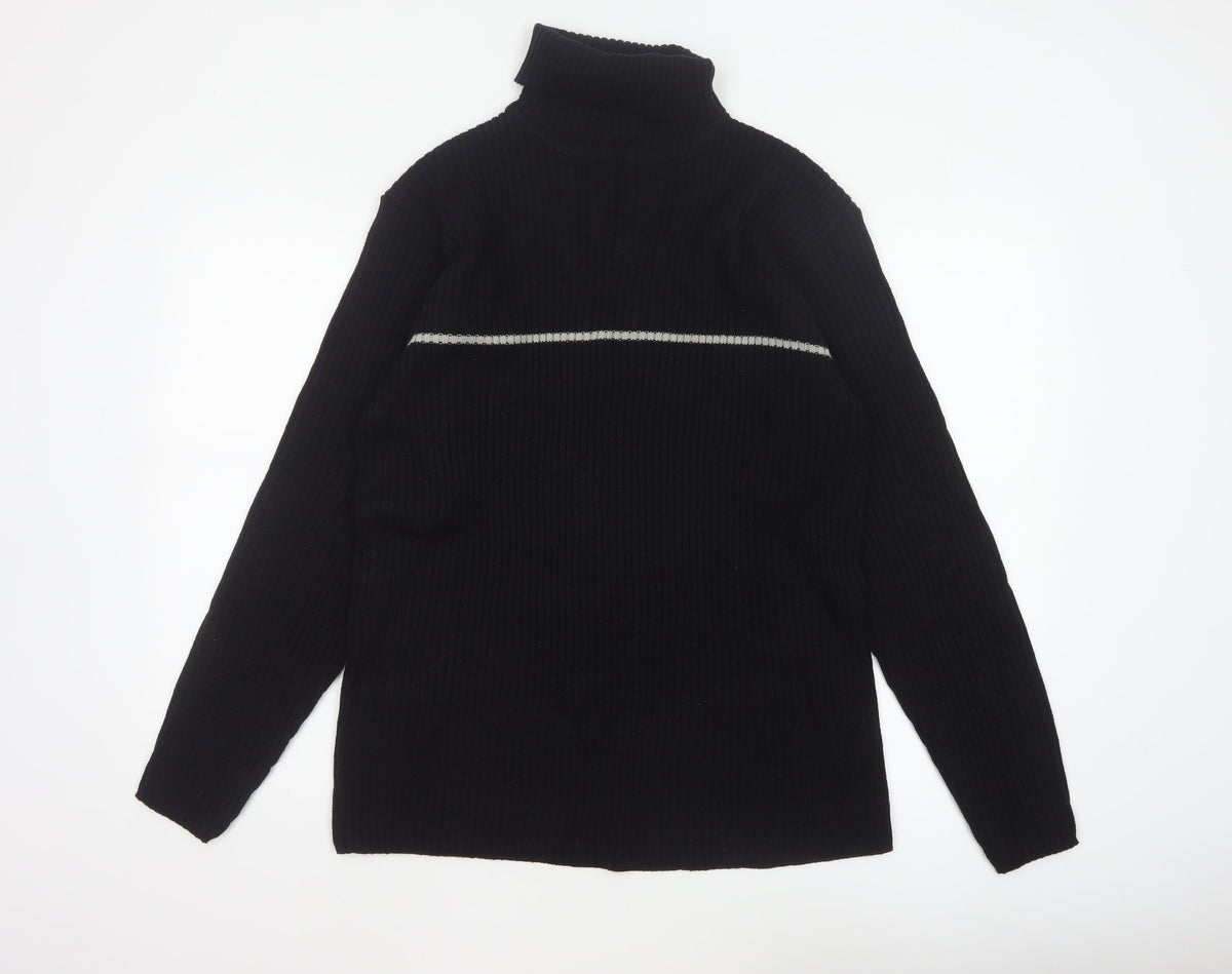Whispering Smith Men’s Black XL Roll Neck Striped Knit Jumper