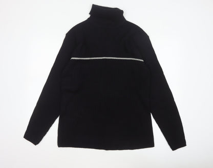 Whispering Smith Men’s Black XL Roll Neck Striped Knit Jumper