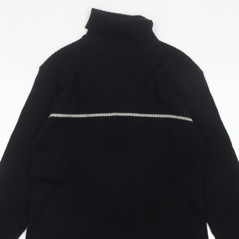 Whispering Smith Men’s Black XL Roll Neck Striped Knit Jumper