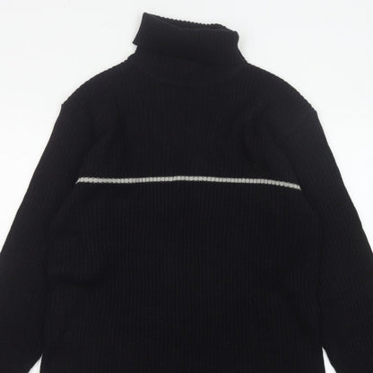 Whispering Smith Men’s Black XL Roll Neck Striped Knit Jumper
