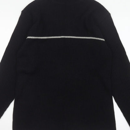 Whispering Smith Men’s Black XL Roll Neck Striped Knit Jumper