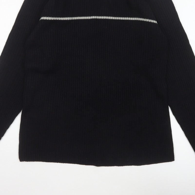 Whispering Smith Men’s Black XL Roll Neck Striped Knit Jumper